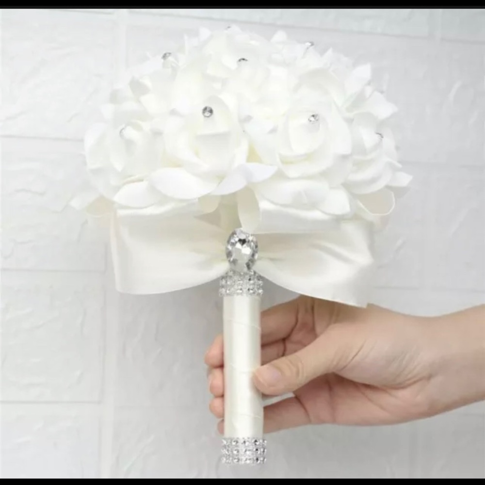 Bridesmaid Wedding Silk Bouquet Ivory White Roses